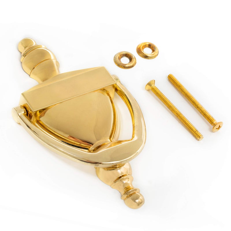 Everbilt 6-5/16 Inches Bright Brass Door Knocker - Steel Construction with a Decorative Finish - Heavy Duty Front Door Hardware with Screws - Image 1